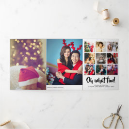 Oh What Fun Photo Personated Kerstmis Drieluik Wenskaart