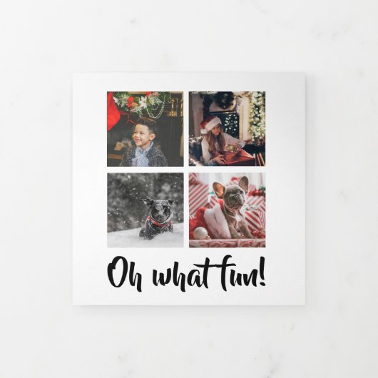 Oh What Fun Photo Personated Kerstmis Drieluik Wenskaart (Cover)