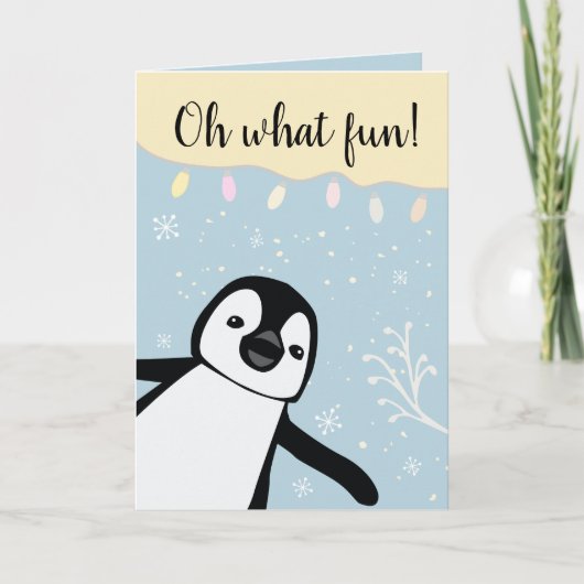 Oh What Fun | Pinguïn | Kerstfeest voor het gezin  Kaart (Voorkant)
