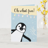 Oh What Fun | Pinguïn | Kerstfeest voor het gezin  Kaart (Gele Bloem)