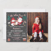 Oh What Fun Pink Black Kerstmis Birthday Foto Kaart (Voorkant)