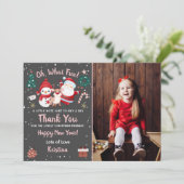 Oh What Fun Pink Black Kerstparty Foto Bedankkaart (Staand voorkant)