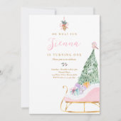 Oh What Fun Pink & Gold Winter Sleigh Birthday Kaart (Voorkant)
