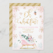 Oh What Fun Pink & Gold Winter Sleigh Birthday