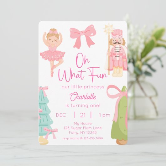 Oh What Fun Pink Nutcracker Birthday Kaart (Staand voorkant)