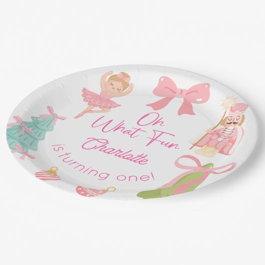 Oh What Fun Pink Nutcracker Birthday Papieren Bordje (Gekanteld)