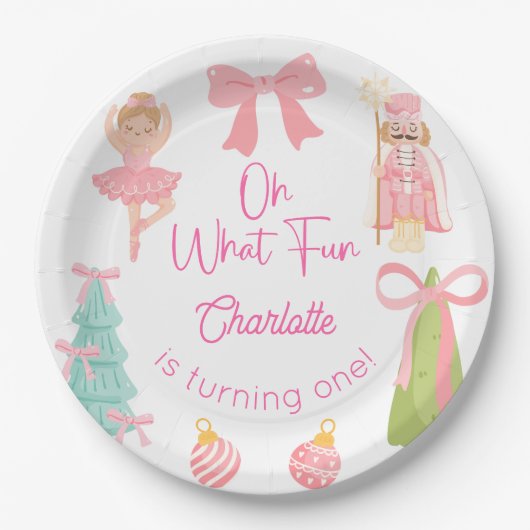 Oh What Fun Pink Nutcracker Birthday Papieren Bordje (Voorkant)