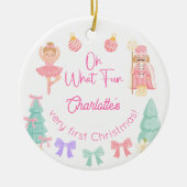 Oh What Fun Pink Nutcracker First Christmas Keramisch Ornament (Voorkant)