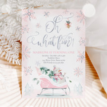 Oh What Fun Pink & Silver Winter Sleigh Birthday