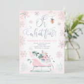 Oh What Fun Pink & Silver Winter Sleigh Birthday Kaart (Staand voorkant)