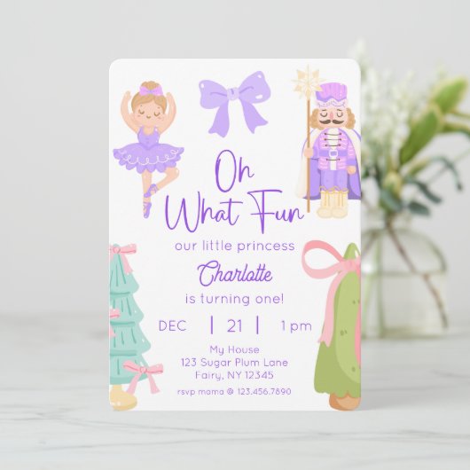Oh What Fun Purple Nutcracker Birthday Kaart (Staand voorkant)