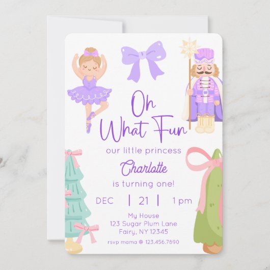 Oh What Fun Purple Nutcracker Birthday Kaart (Voorkant)