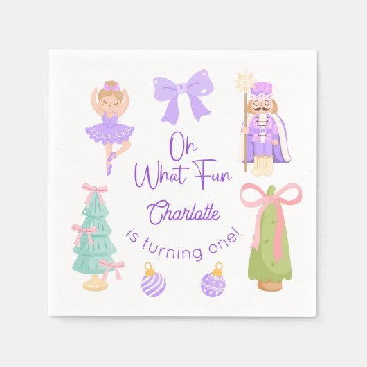 Oh What Fun Purple Nutcracker Birthday Servet (Voorkant)