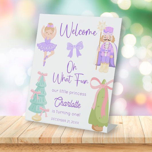 Oh What Fun Purple Nutcracker Birthday Welcome Reclamebord Met Voetstuk
