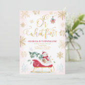 Oh What Fun Red & Gold Winter Sleigh Birthday Kaart (Staand voorkant)
