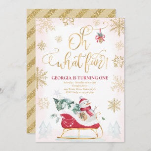 Oh What Fun Red & Gold Winter Sleigh Birthday Kaart