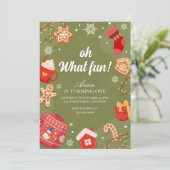 Oh What Fun Red& Green Christmas Holiday Birthday Kaart (Staand voorkant)