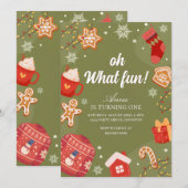 Oh What Fun Red& Green Christmas Holiday Birthday Kaart (Voorkant / Achterkant)