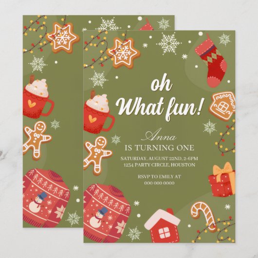 Oh What Fun Red& Green Christmas Holiday Birthday Kaart (Voorkant / Achterkant)