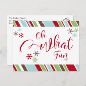 Oh What Fun Red w/ Snowflakes & Diagonal Stripes Briefkaart (Voorkant / Achterkant)