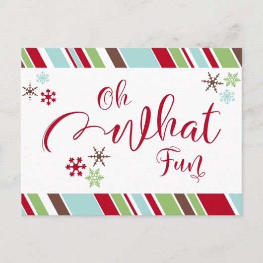 Oh What Fun Red w/ Snowflakes & Diagonal Stripes Briefkaart (Voorkant)