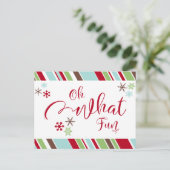 Oh What Fun Red w/ Snowflakes & Diagonal Stripes Briefkaart (Staand voorkant)