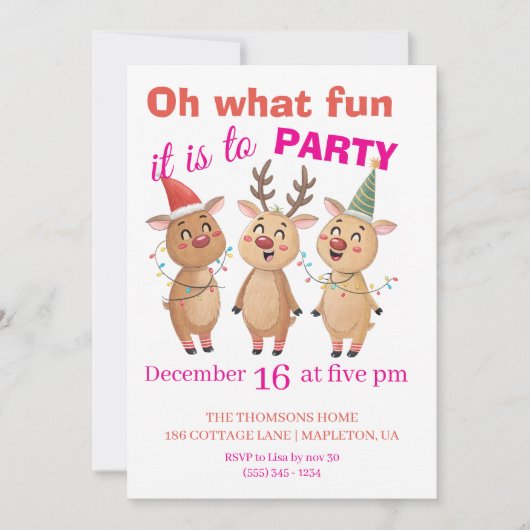 Oh what fun reindeers holidays party  kaart (Voorkant)