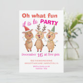 Oh what fun reindeers holidays party  kaart (Staand voorkant)