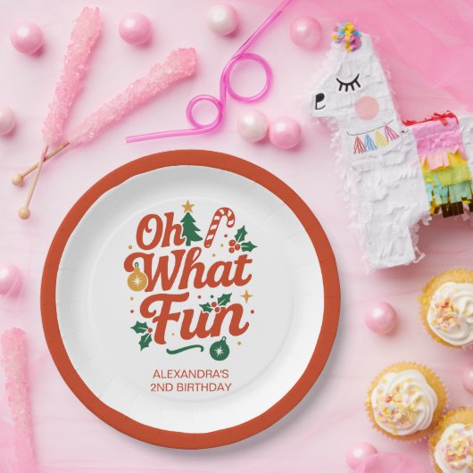 Oh What Fun Retro Christmas Birthday  Papieren Bordje (Feest)