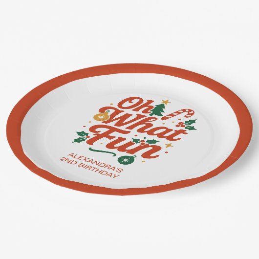Oh What Fun Retro Christmas Birthday  Papieren Bordje (Gekanteld)