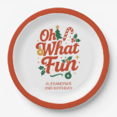 Oh What Fun Retro Christmas Birthday  Papieren Bordje (Voorkant)