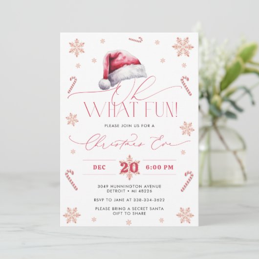Oh What Fun Santa Hat Holiday Christmas Eve Party  Kaart (Staand voorkant)