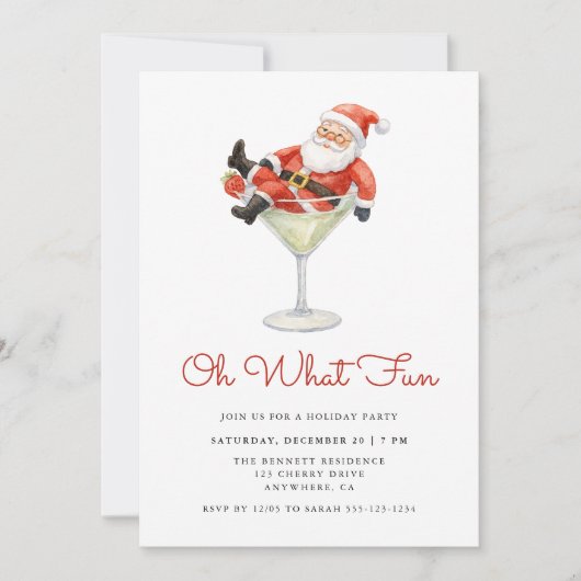 Oh What Fun Santa Modern Christmas Party Kaart (Voorkant)