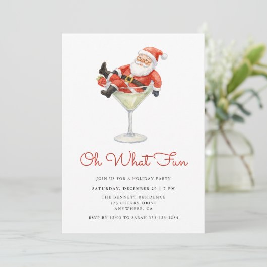 Oh What Fun Santa Modern Christmas Party Kaart (Staand voorkant)