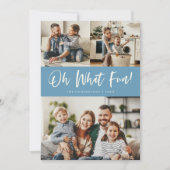 Oh What Fun Script Christmas Photo Denim Blue Feestdagenkaart (Voorkant)