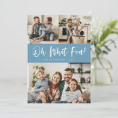Oh What Fun Script Christmas Photo Denim Blue Feestdagenkaart (Staand voorkant)