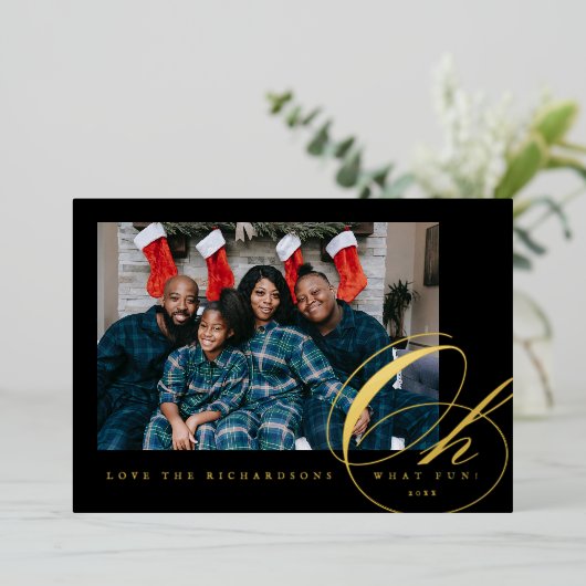 Oh What Fun Script Folie Feestdagenkaart (Staand Voorkant)