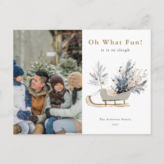 Oh What Fun Sleigh Ride Photo Christmas Feestdagenkaart (Voorkant)
