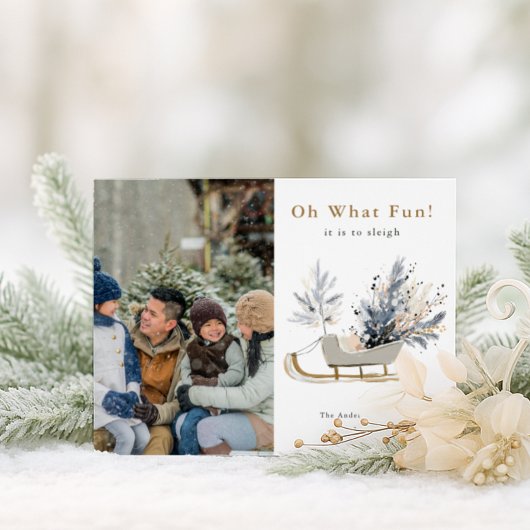 Oh What Fun Sleigh Ride Photo Christmas Feestdagenkaart