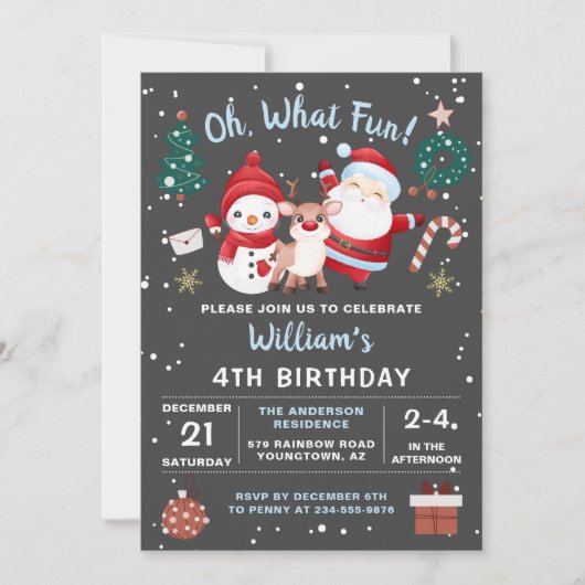 Oh What Fun Snow Kerstfeest Birthday Party Kaart (Voorkant)