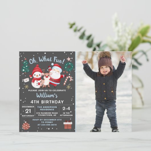Oh What Fun Snow Kerstfeestdag Foto Kaart (Staand voorkant)