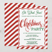 Oh What Fun Striped Whimsical Christmas Party Kaart (Voorkant / Achterkant)