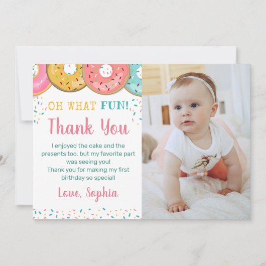 Oh What Fun Sweet Donuts Birthday Party Bedankkaart (Voorkant)