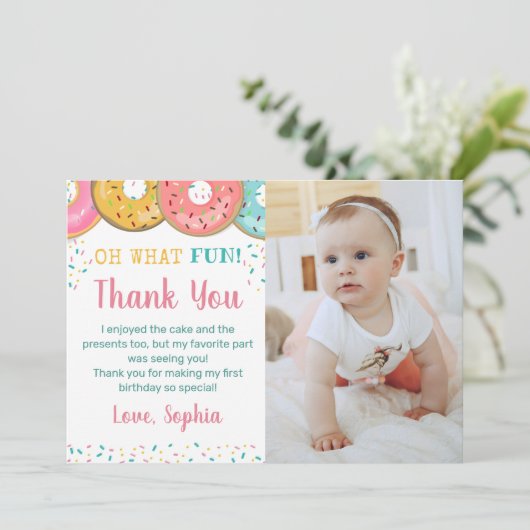 Oh What Fun Sweet Donuts Birthday Party Bedankkaart (Staand voorkant)