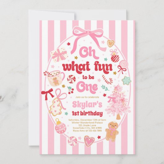 Oh What Fun To Be One Christmas Bow 1st Birthday Kaart (Voorkant)