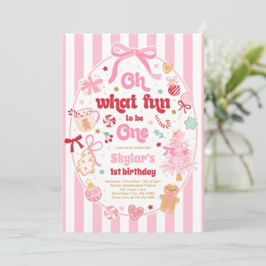 Oh What Fun To Be One Christmas Bow 1st Birthday Kaart (Staand voorkant)