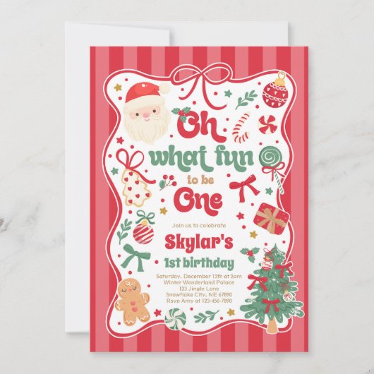 Oh What Fun To Be One Christmas Bow 1st Birthday Kaart (Voorkant)