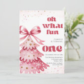 Oh what fun tree christmas girl birthday  kaart (Staand voorkant)