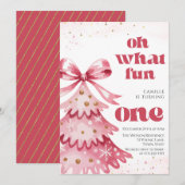 Oh what fun tree christmas girl birthday  kaart (Voorkant / Achterkant)