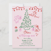 Oh What Fun whimsical Christmas tree 1st birthday Aankondiging (Voorkant)